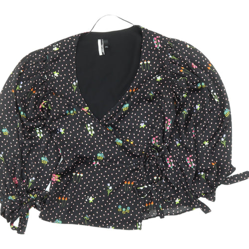 Topshop Women's Black Floral Wrap Blouse UK 8