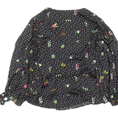Topshop Women's Black Floral Wrap Blouse UK 8