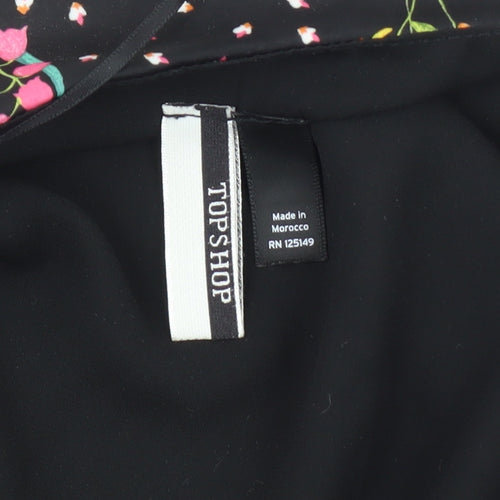 Topshop Women's Black Floral Wrap Blouse UK 8