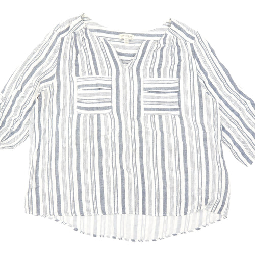 Faith and Joy Women's Blue Striped Tunic XL Blouse