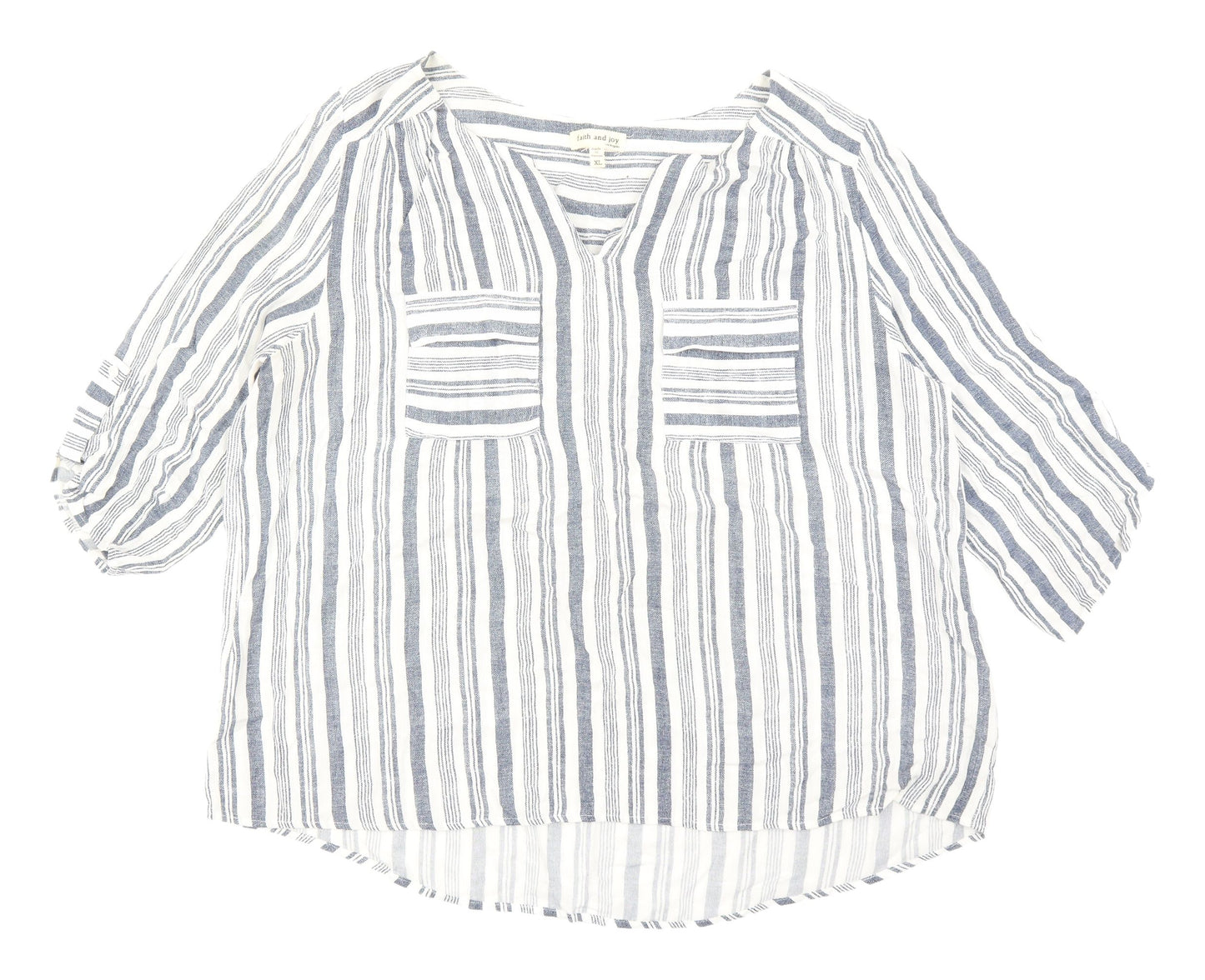 Faith and Joy Women's Blue Striped Tunic XL Blouse