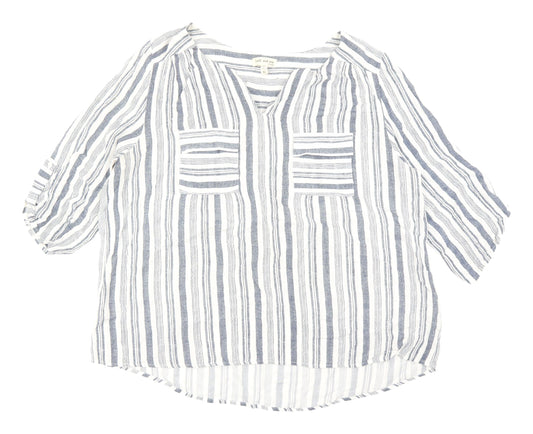 Faith and Joy Women's Blue Striped Tunic XL Blouse