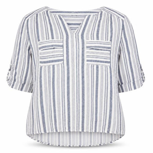 Faith and Joy Women's Blue Striped Tunic XL Blouse
