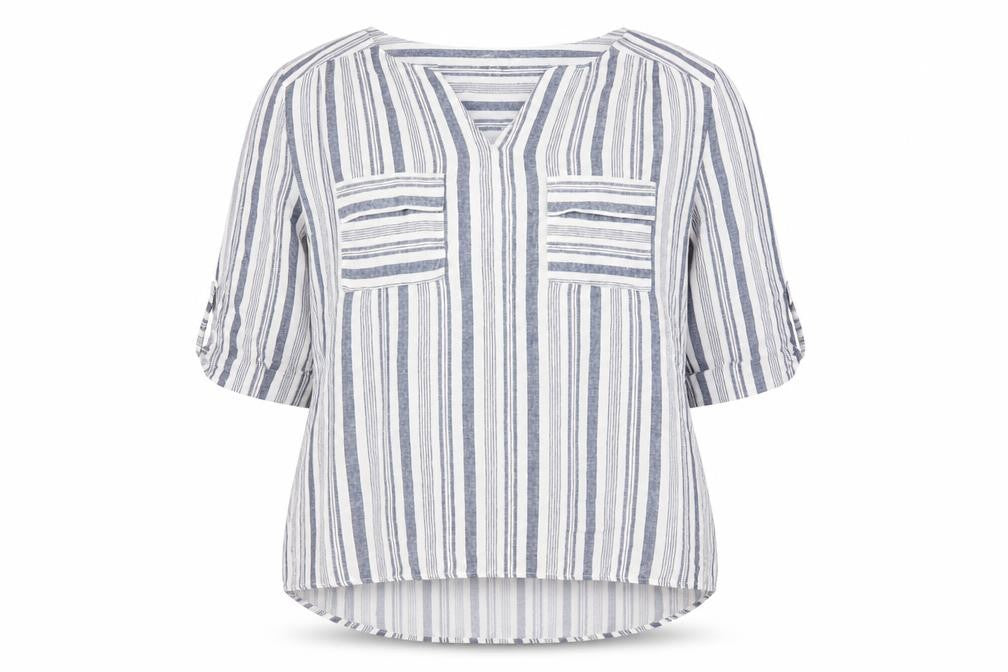 Faith and Joy Women's Blue Striped Tunic XL Blouse