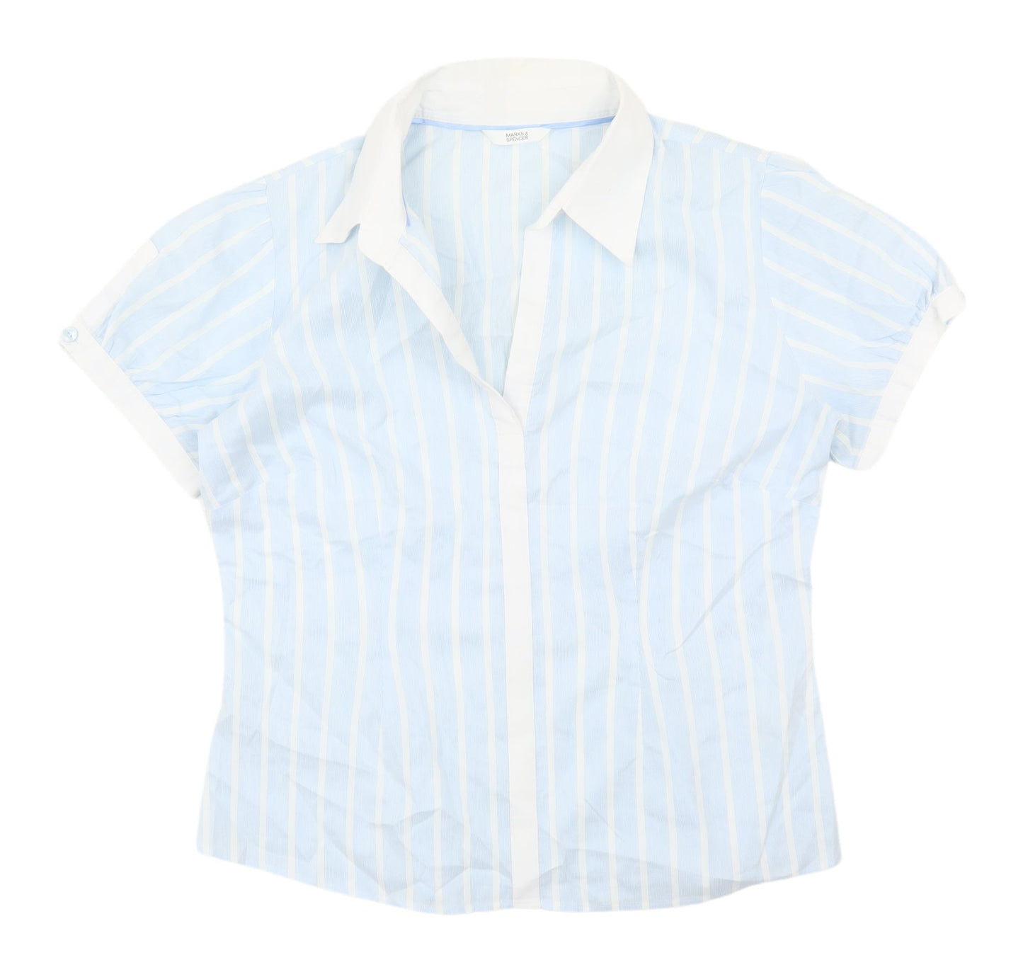 Marks and Spencer Blue Striped Button-Up Shirt, Size 12