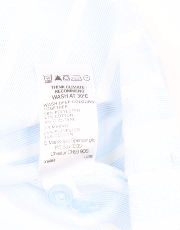 Marks and Spencer Blue Striped Button-Up Shirt, Size 12