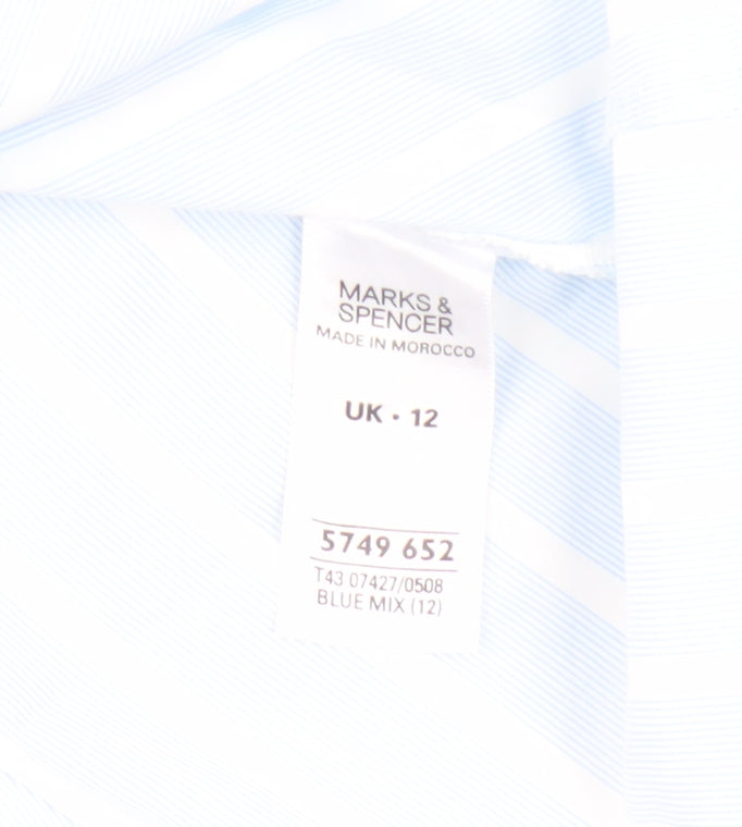 Marks and Spencer Blue Striped Button-Up Shirt, Size 12