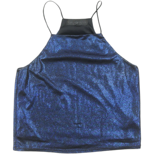 Topshop Women's Blue Cropped Halter Tank Top