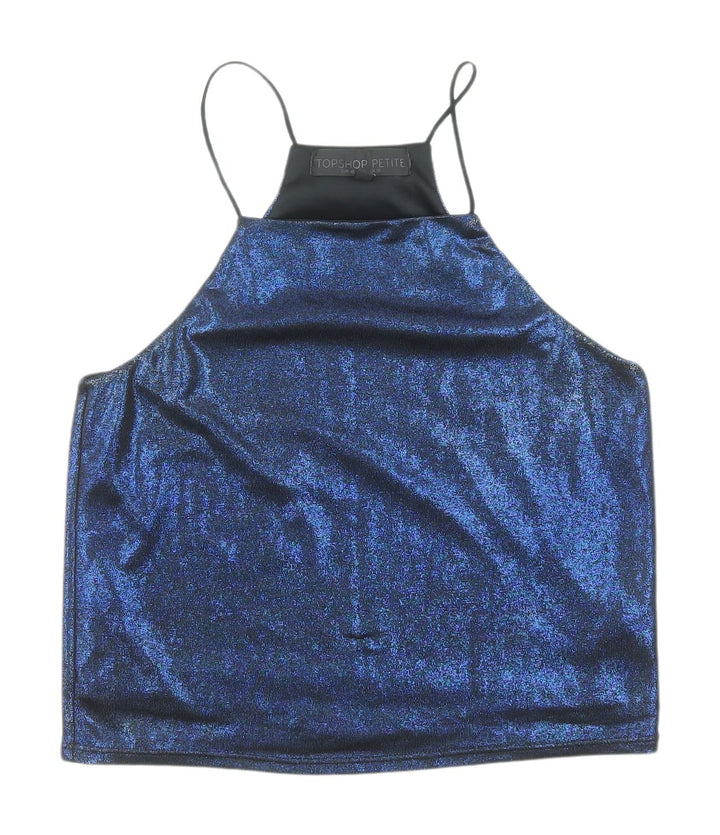 Topshop Women's Blue Cropped Halter Tank Top