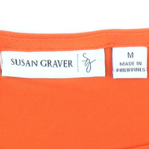 Susan Graver Orange Women's Blouse - M, Long Sleeve, Casual