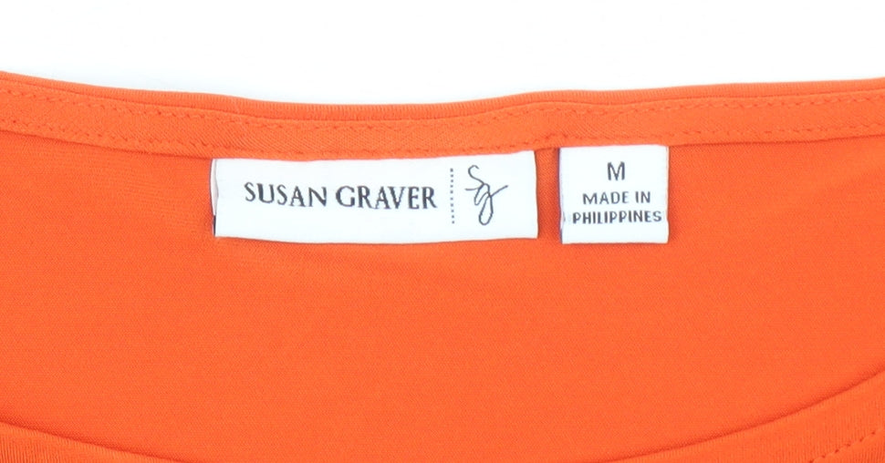 Susan Graver Orange Women's Blouse - M, Long Sleeve, Casual