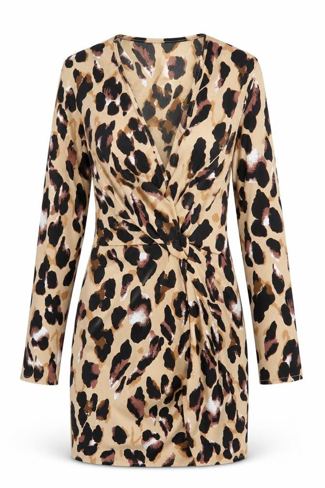 Club L London Women's Beige Animal Print Bodycon Dress