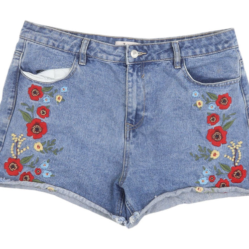 Tu Women's Blue Denim Embroidered Cut-Off Shorts, Size 16