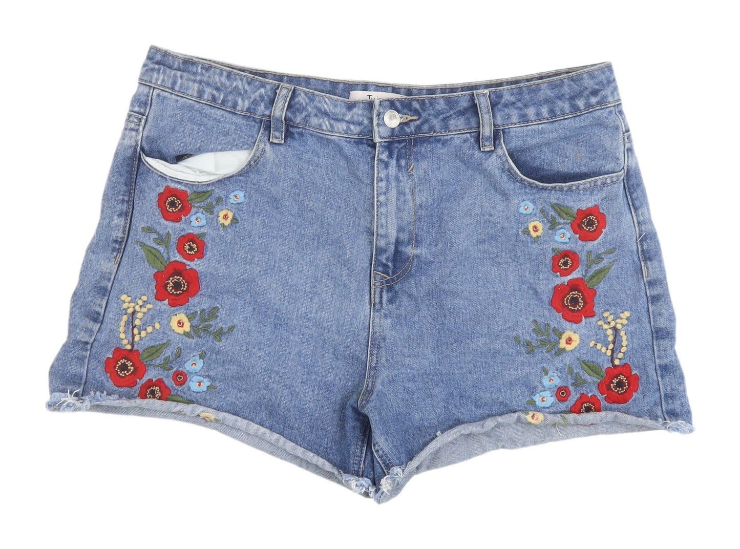 Tu Women's Blue Denim Embroidered Cut-Off Shorts, Size 16