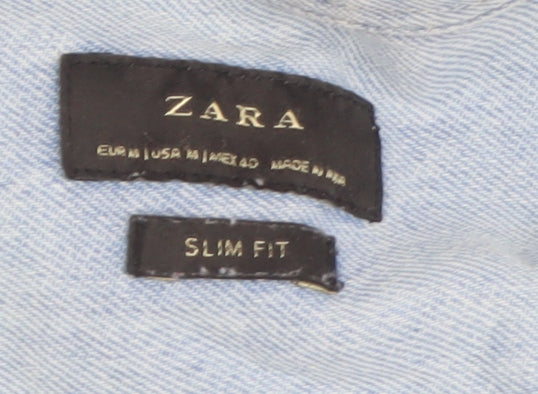 Zara Women's Blue Denim Button-Up Shirt, Size L, Slim Fit