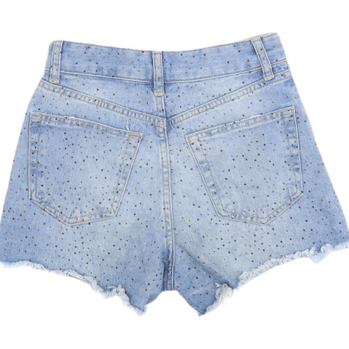 Bershka Women's Blue Denim Cut-Off Shorts Size 4