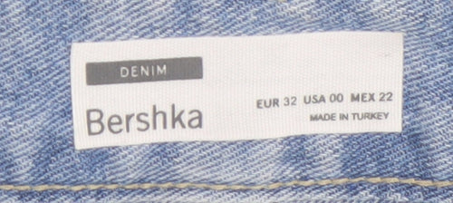 Bershka Women's Blue Denim Cut-Off Shorts Size 4