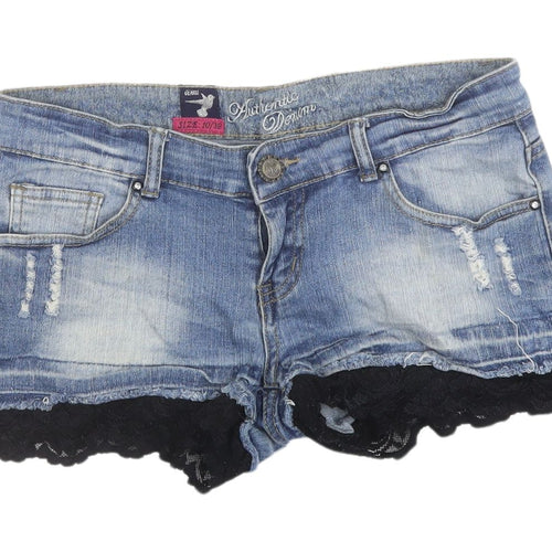 Authentic Denim Women's Blue Cut-Off Denim Shorts with Lace Trim