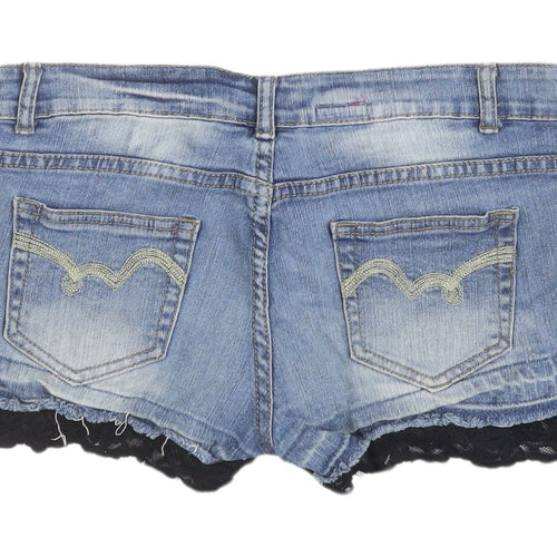 Authentic Denim Women's Blue Cut-Off Denim Shorts with Lace Trim