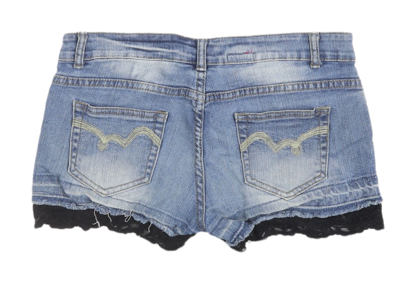 Authentic Denim Women's Blue Cut-Off Denim Shorts with Lace Trim