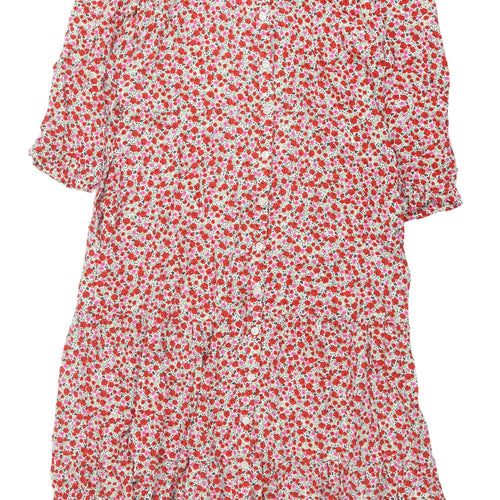 Spirit Women's Red Floral Shirt Dress, Size 14, 3/4 Sleeve