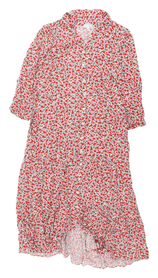 Spirit Women's Red Floral Shirt Dress, Size 14, 3/4 Sleeve