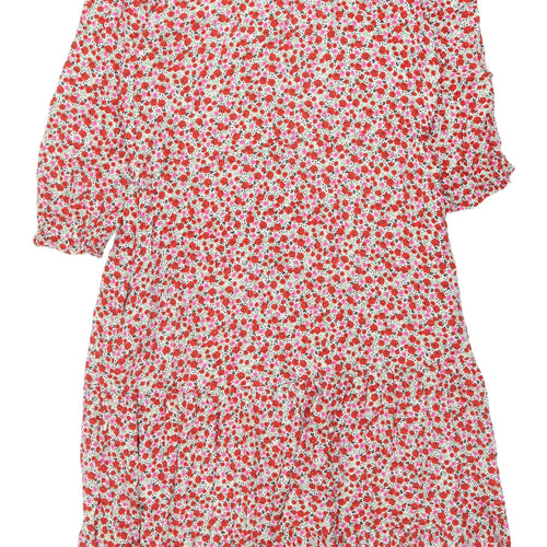 Spirit Women's Red Floral Shirt Dress, Size 14, 3/4 Sleeve