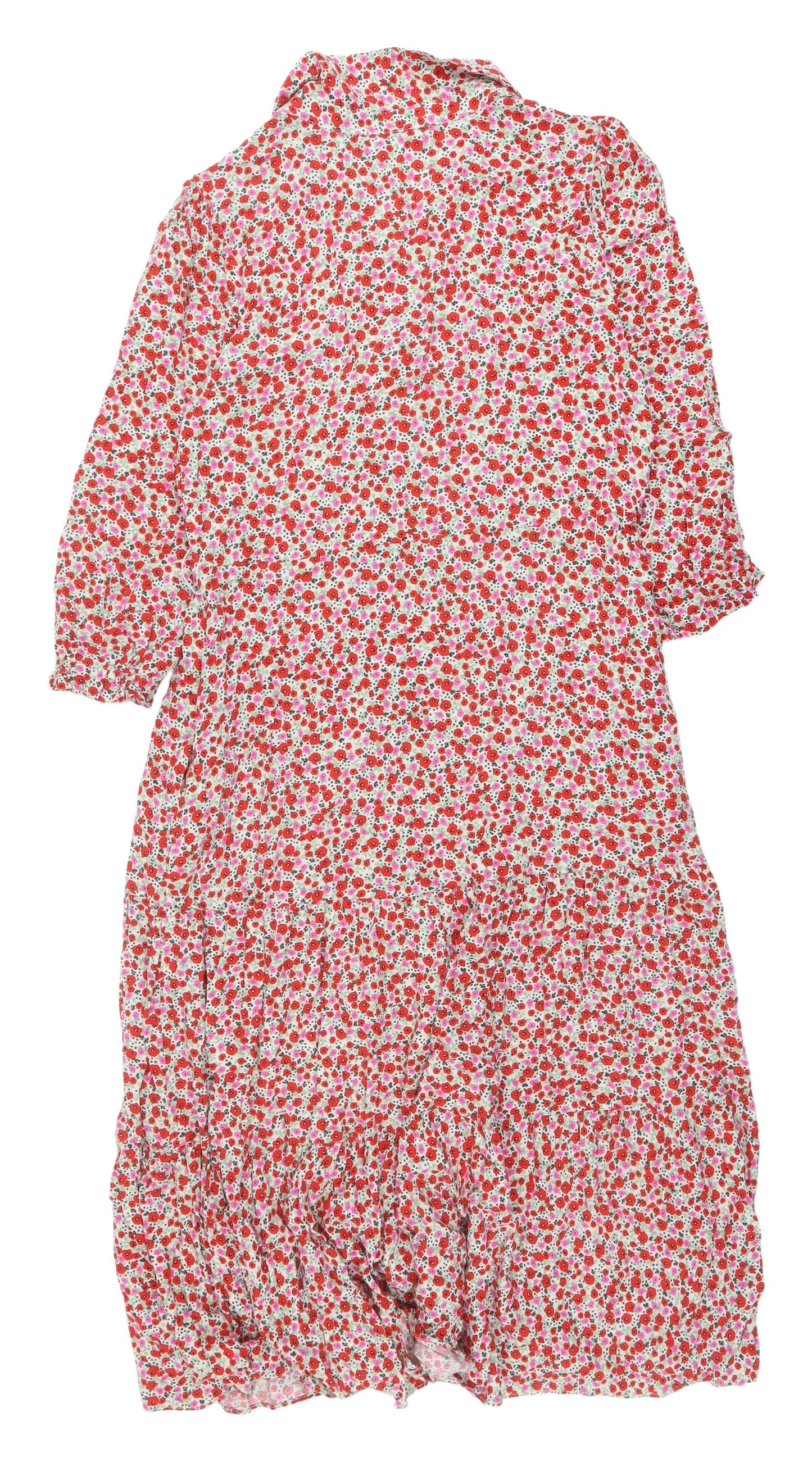 Spirit Women's Red Floral Shirt Dress, Size 14, 3/4 Sleeve