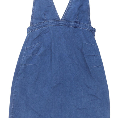 Mama Licious Women's Blue Denim Pinafore Dress M