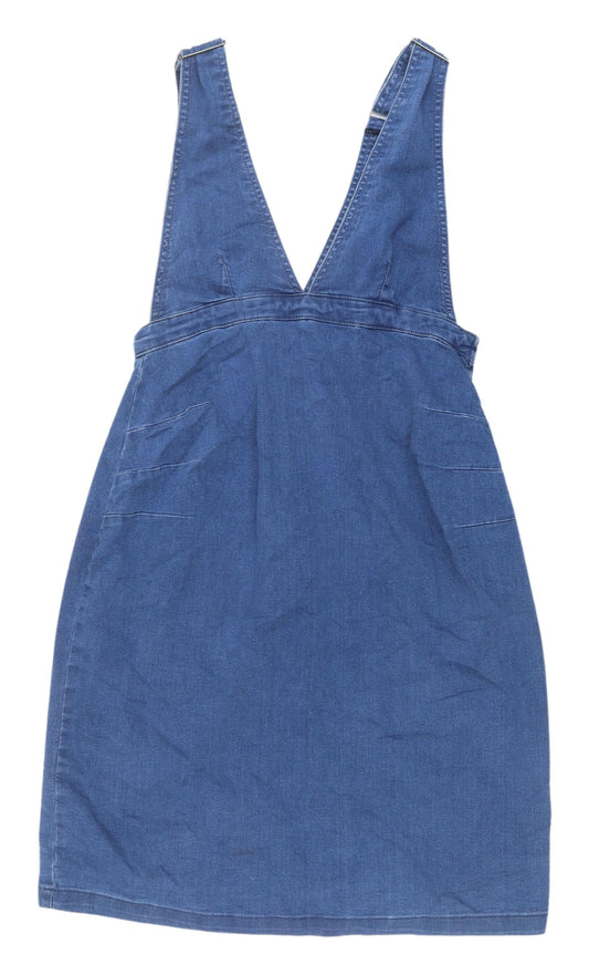 Mama Licious Women's Blue Denim Pinafore Dress M