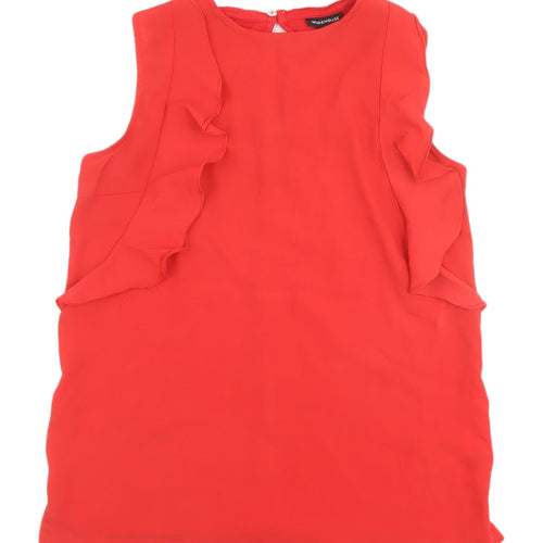 Warehouse Red Sleeveless Blouse - Women's Size 12, Ruffled Style