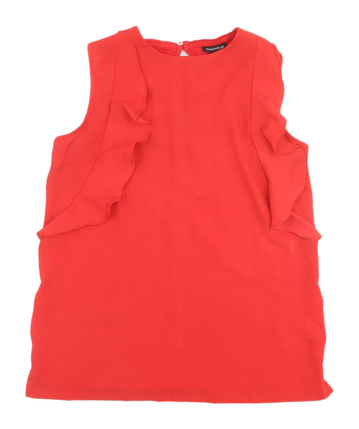 Warehouse Red Sleeveless Blouse - Women's Size 12, Ruffled Style