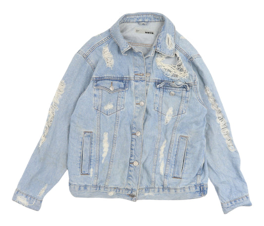 Topshop Women's Blue Denim Distressed Jacket Size 10