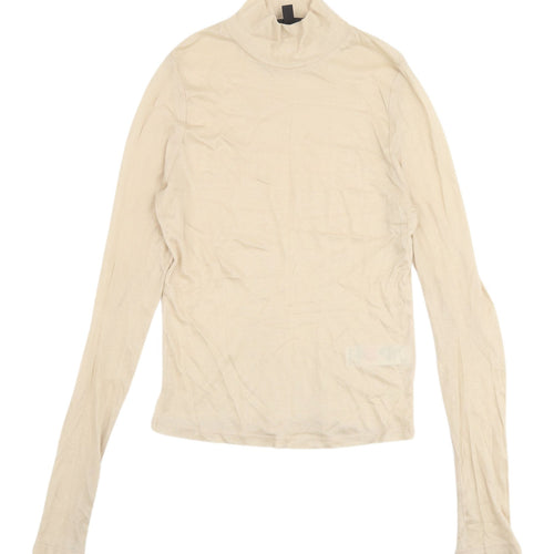 Topshop Beige High Neck Long Sleeve Top - Size 12