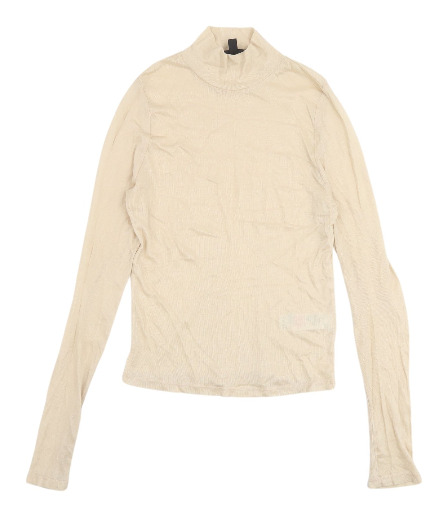 Topshop Beige High Neck Long Sleeve Top - Size 12
