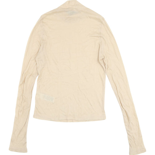 Topshop Beige High Neck Long Sleeve Top - Size 12