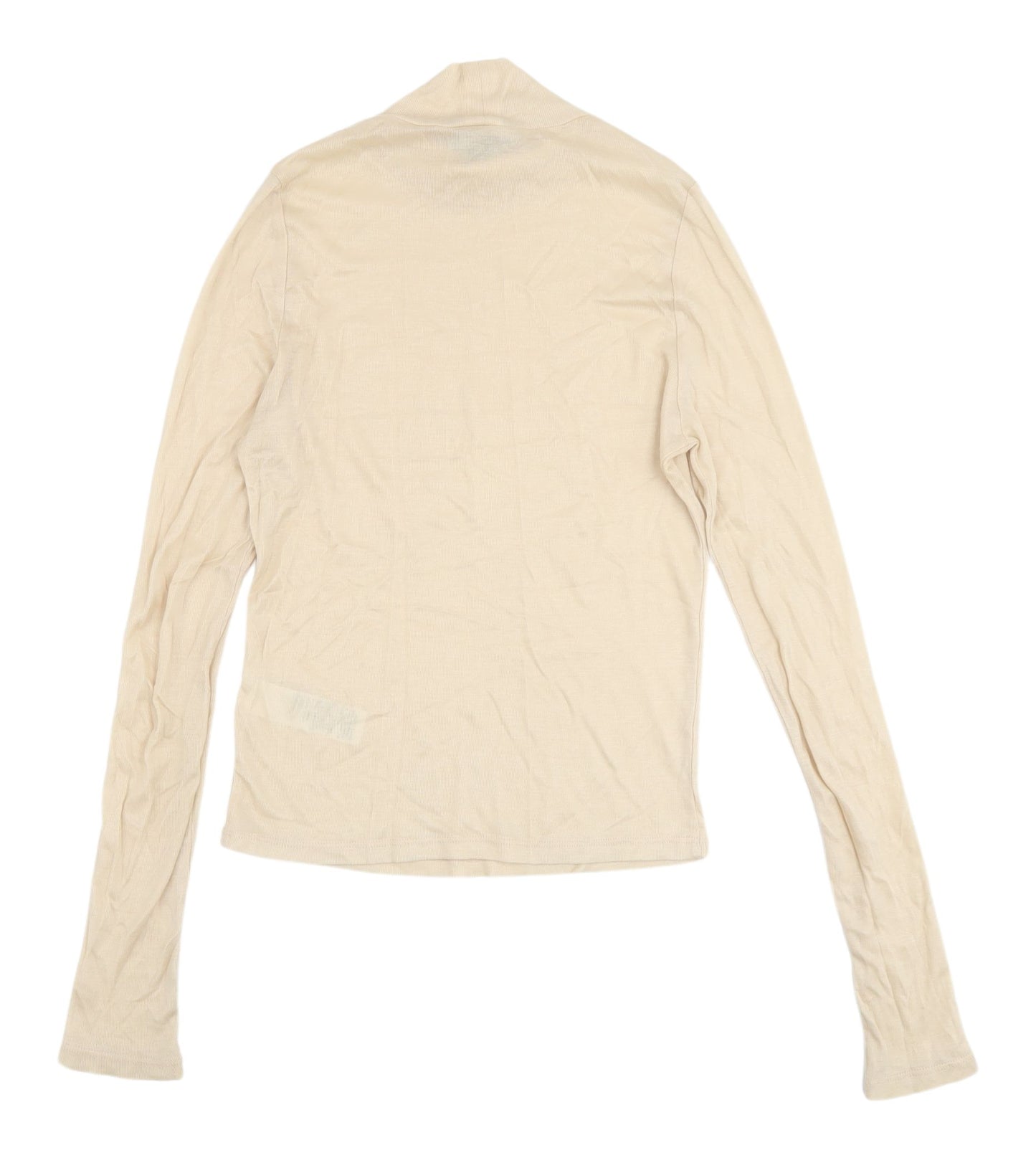 Topshop Beige High Neck Long Sleeve Top - Size 12