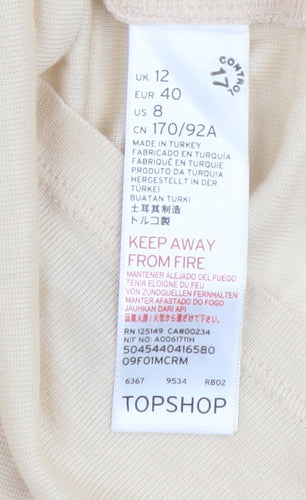 Topshop Beige High Neck Long Sleeve Top - Size 12