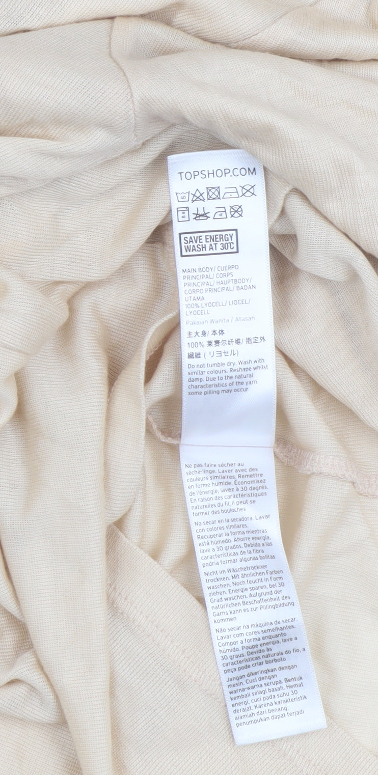 Topshop Beige High Neck Long Sleeve Top - Size 12