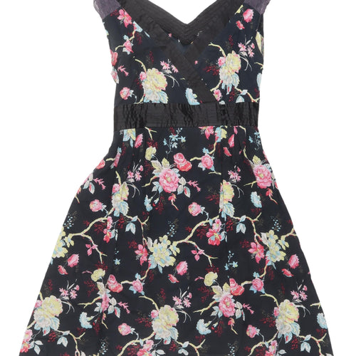 Mela Loves London Black Floral A-Line Dress - Size S, V-Neck