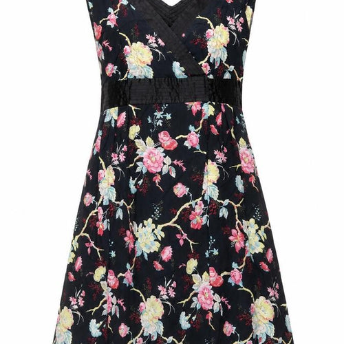 Mela Loves London Black Floral A-Line Dress - Size S, V-Neck