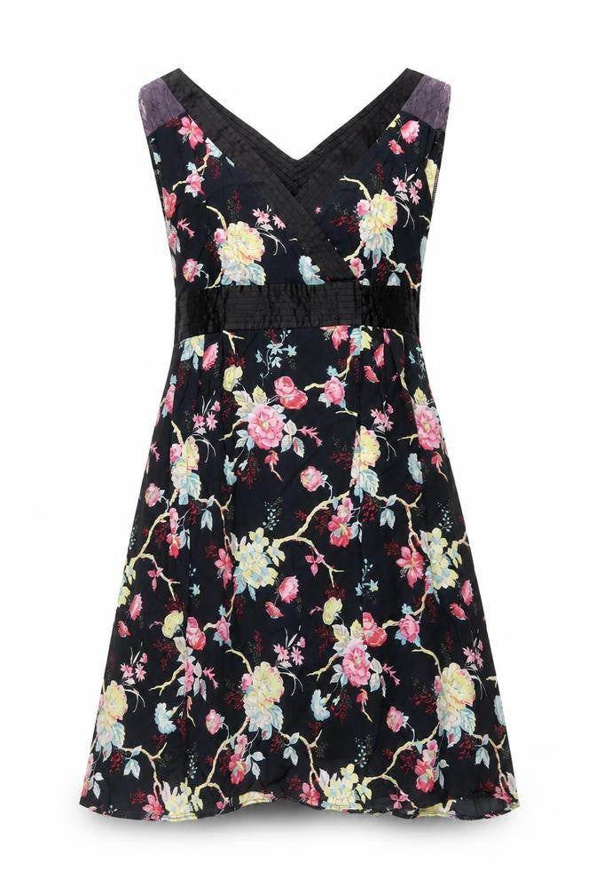 Mela Loves London Black Floral A-Line Dress - Size S, V-Neck