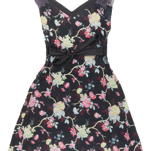 Mela Loves London Black Floral A-Line Dress - Size S, V-Neck