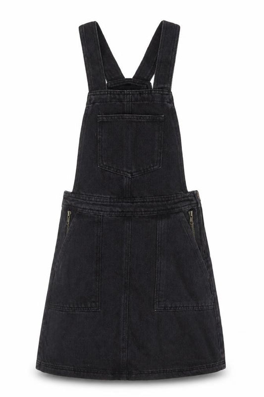 Front view of Denim Co. Women's Black Denim Pinafore Dress, size 4