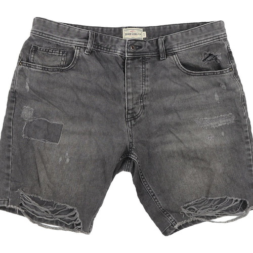 Next Men's Grey Denim Biker Shorts, Size L, Distressed