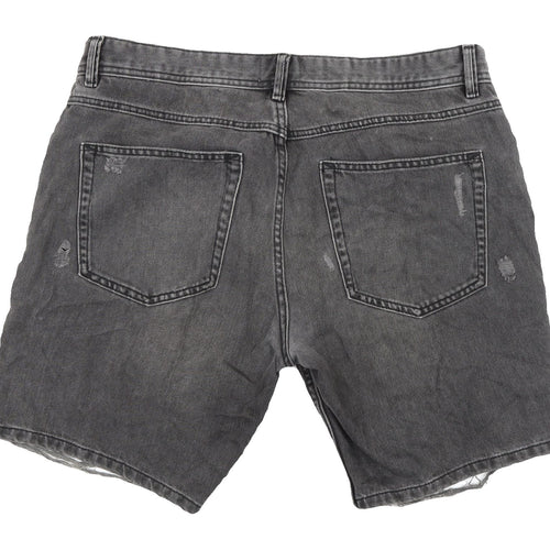 Next Men's Grey Denim Biker Shorts, Size L, Distressed