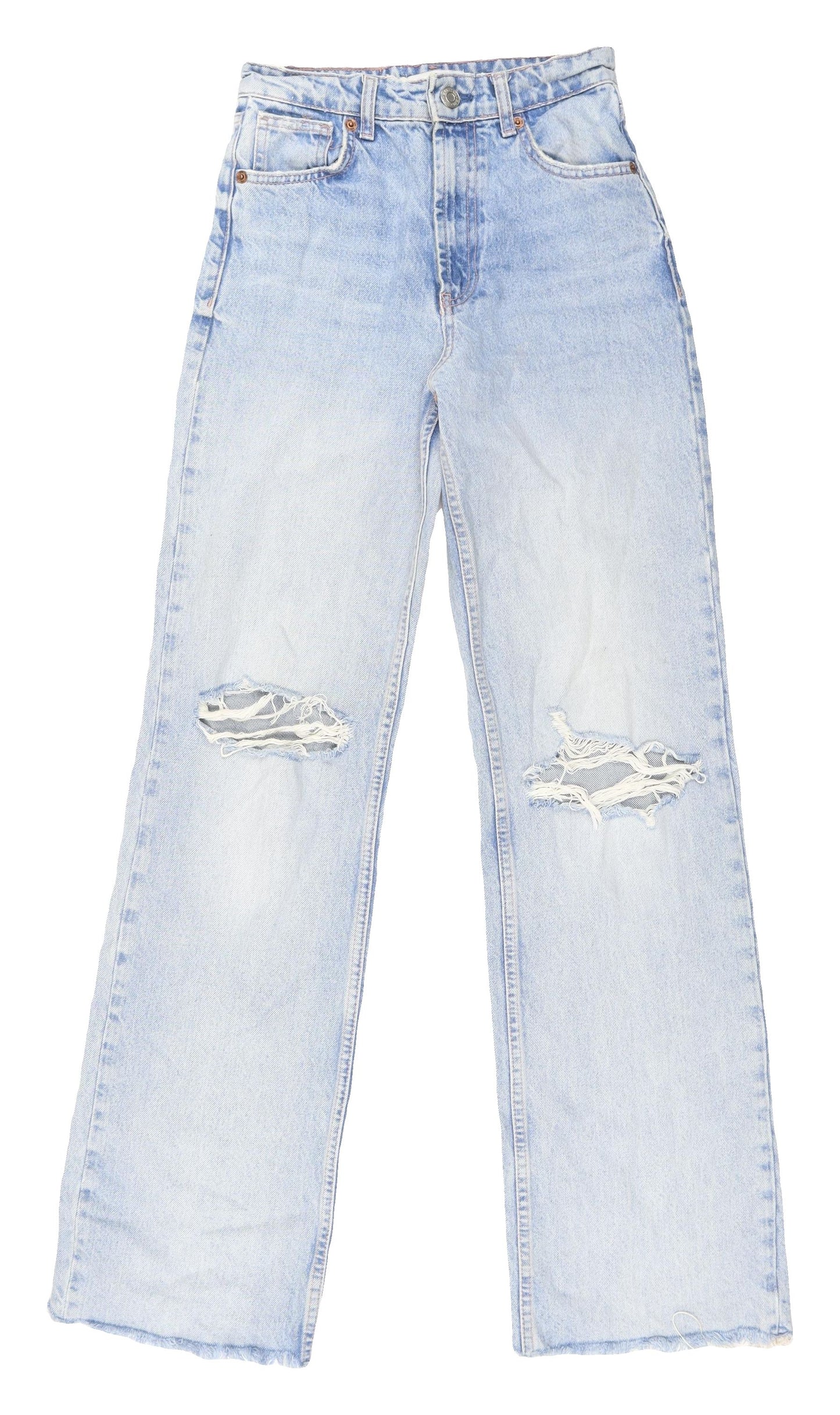 Zara Women's Blue Wide-Leg Jeans, Size 6, Distressed