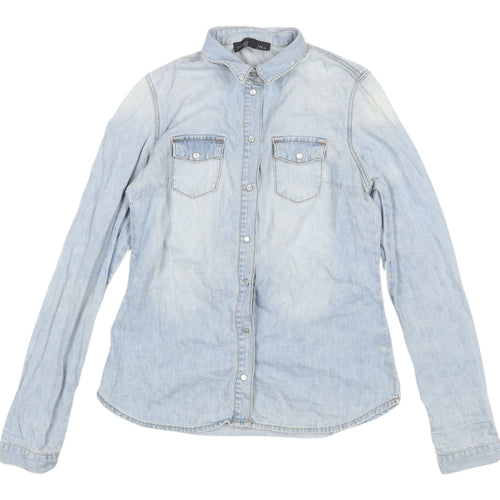 Topshop Women's Blue Denim Button-Up Shirt Size 12