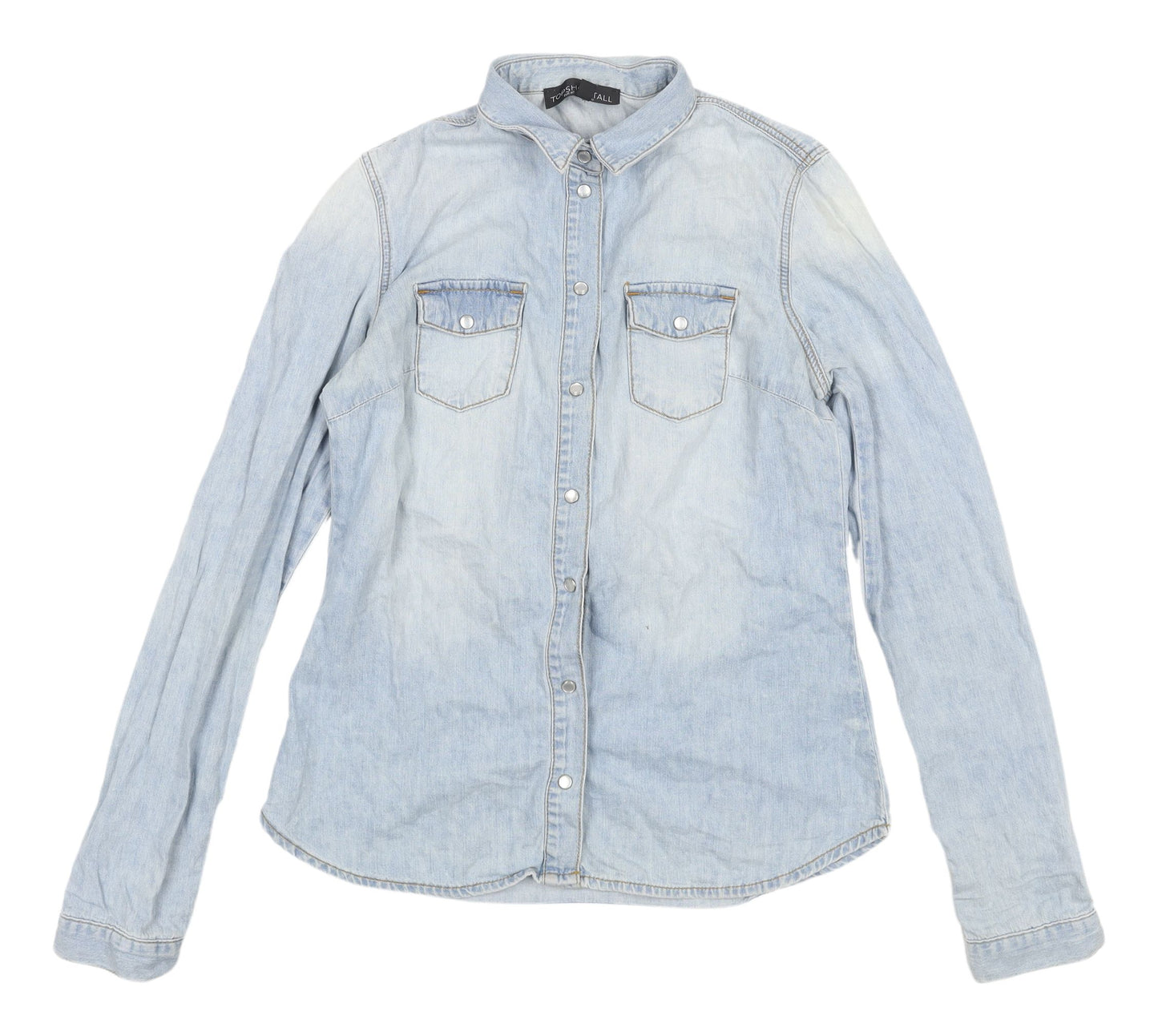 Topshop Women's Blue Denim Button-Up Shirt Size 12
