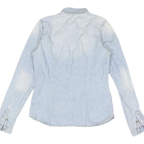 Topshop Women's Blue Denim Button-Up Shirt Size 12